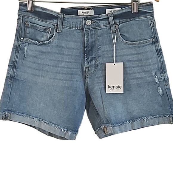Kensie Women's High Rise Raw Hem Denim Shorts Size 4/27 Blue NWT - Picture 3 of 5